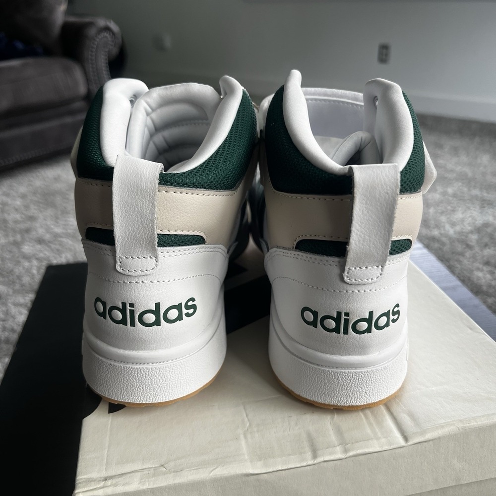 Adidas Postmove Mid Mens 11 White Green Basketball Shoes Sneakers Gum IE9824 - Picture 6 of 12